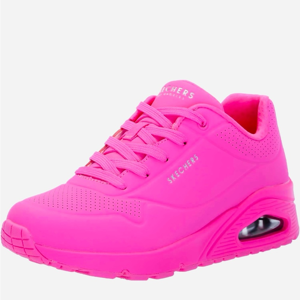 Skechers Uno - Stand on Air Neon Pink wedge Sneakers